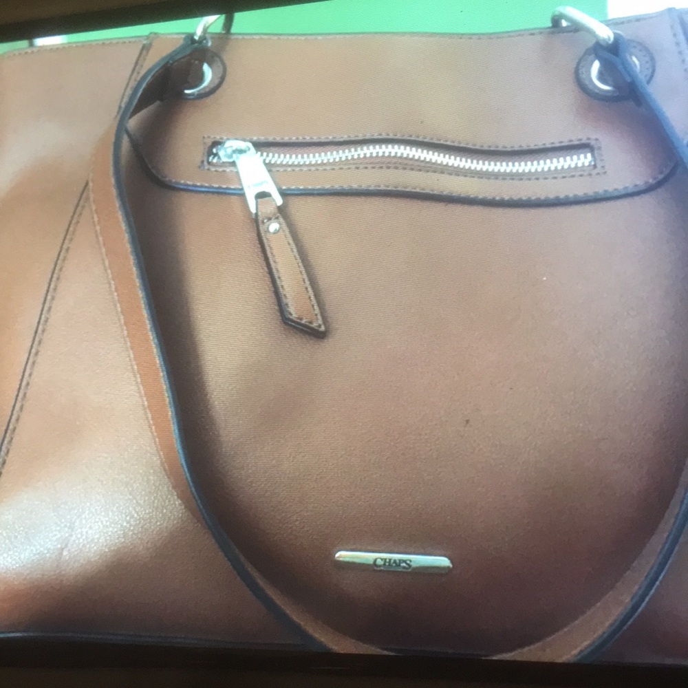 Chaps Faux Leather Mesa Tote Medium Bourbon New